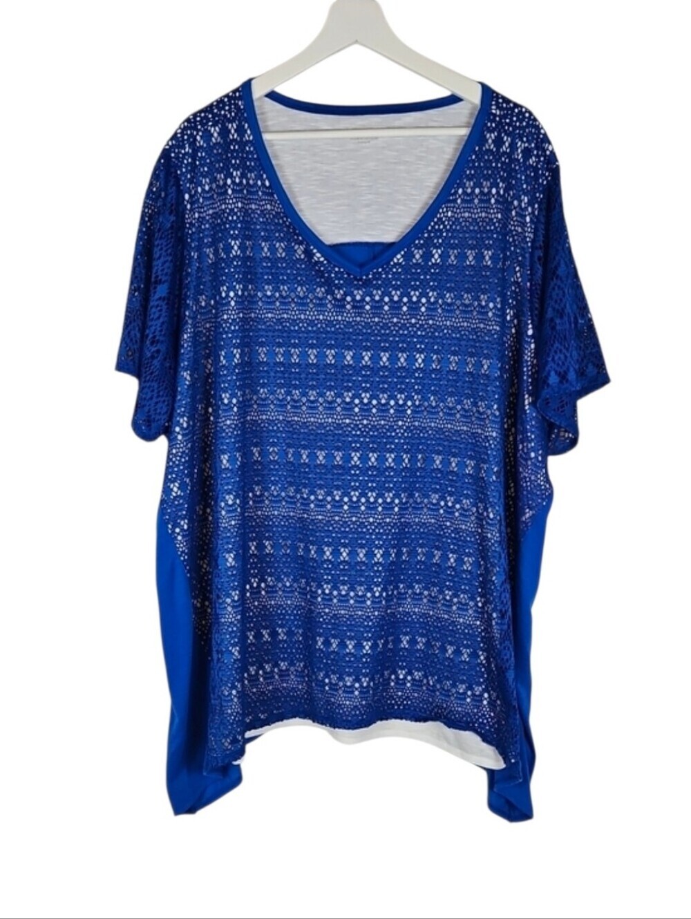 Catherines Blue Lace Casual Short Sleeve Layer Tee Tshirt Top, Women's 3X Plus